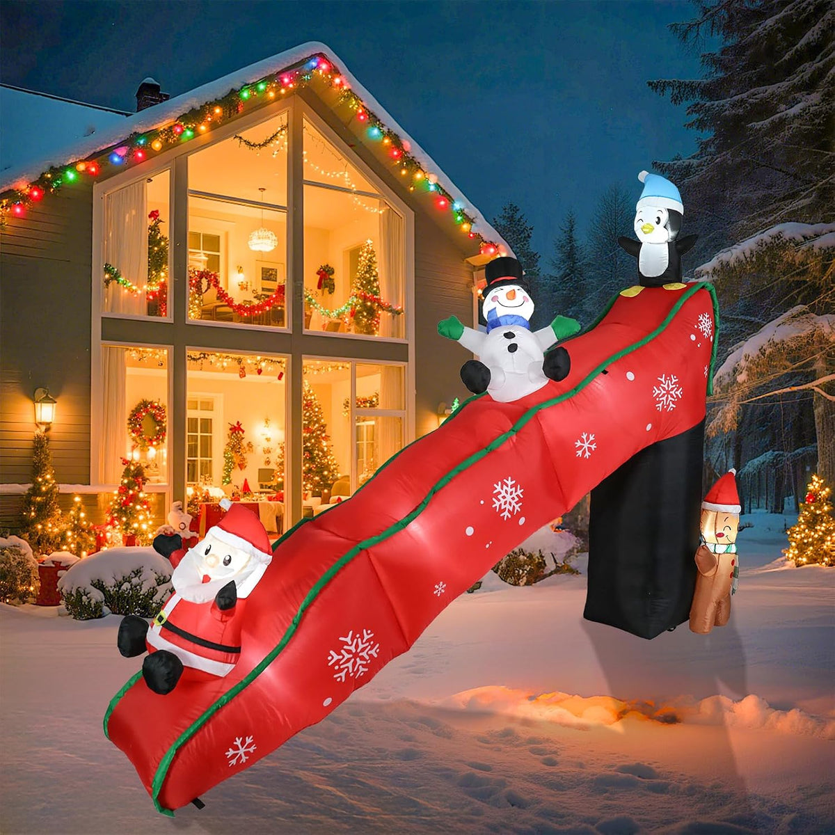 WONDER GARDEN 10 FT Christmas Outdoor Inflatable Slide with Penguin Decor