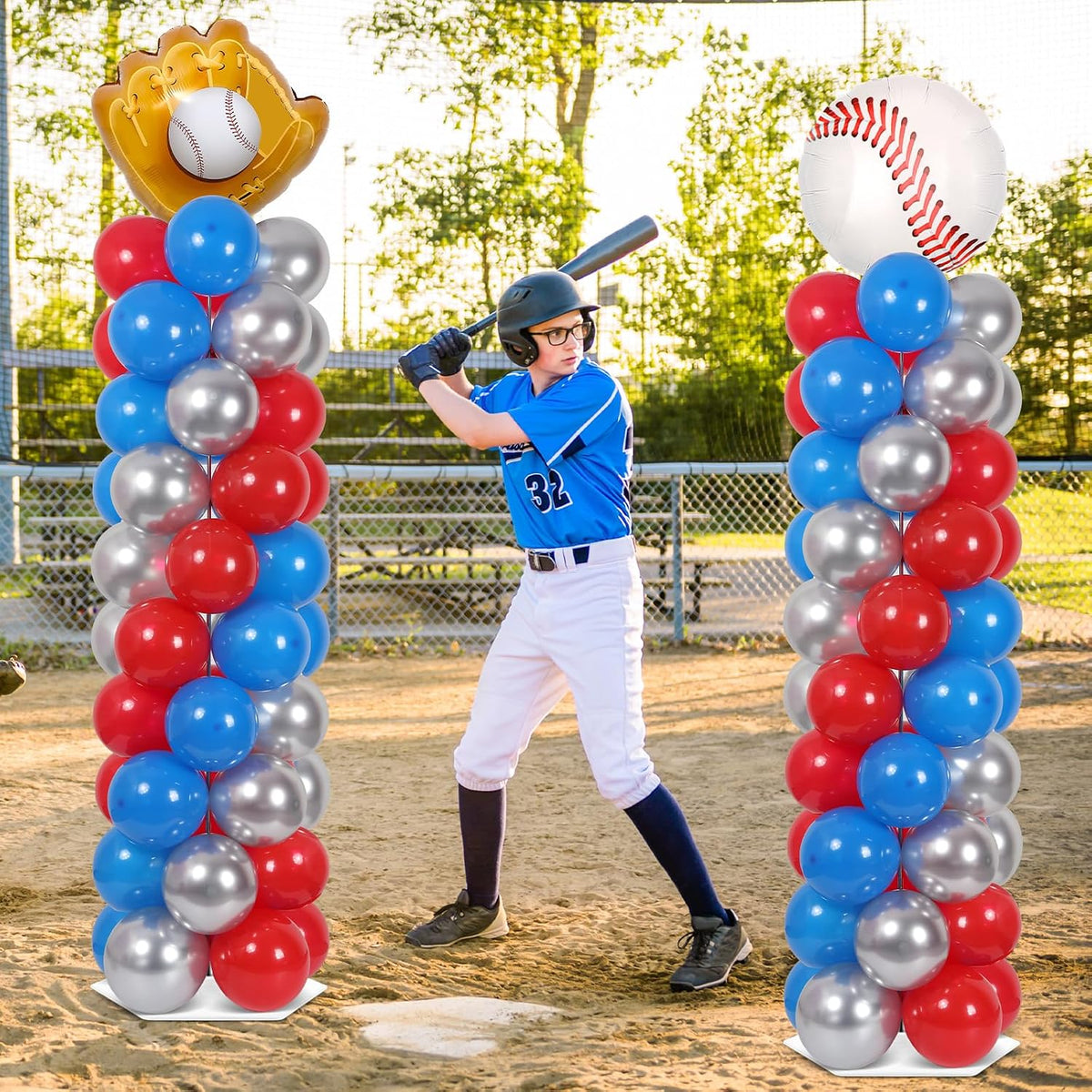 2 Set Baseball Balloon Column Stand Adjustable Baseball Glove Balloon Decor