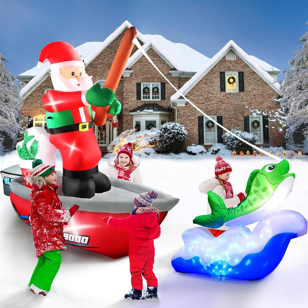 kalolary 15ft long christmas inflatables fishing santa claus on a desk or shelf