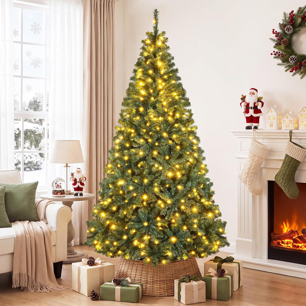 COSTWAY 7 FT Pre-lit Christmas Tree, Artificial Holiday Xmas Tree