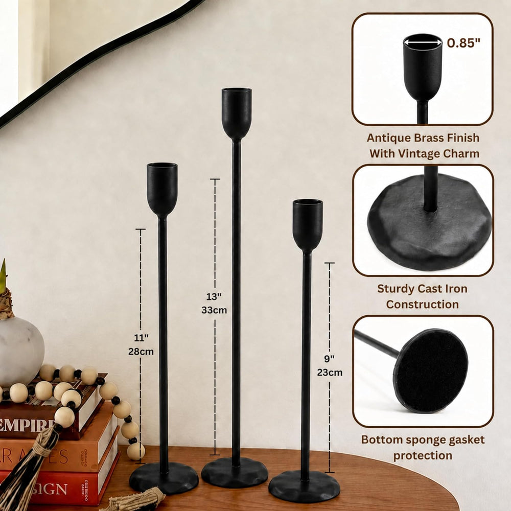 Black Candlestick Holders Set of 6 - Black Iron Candle Holders for Christmas,...