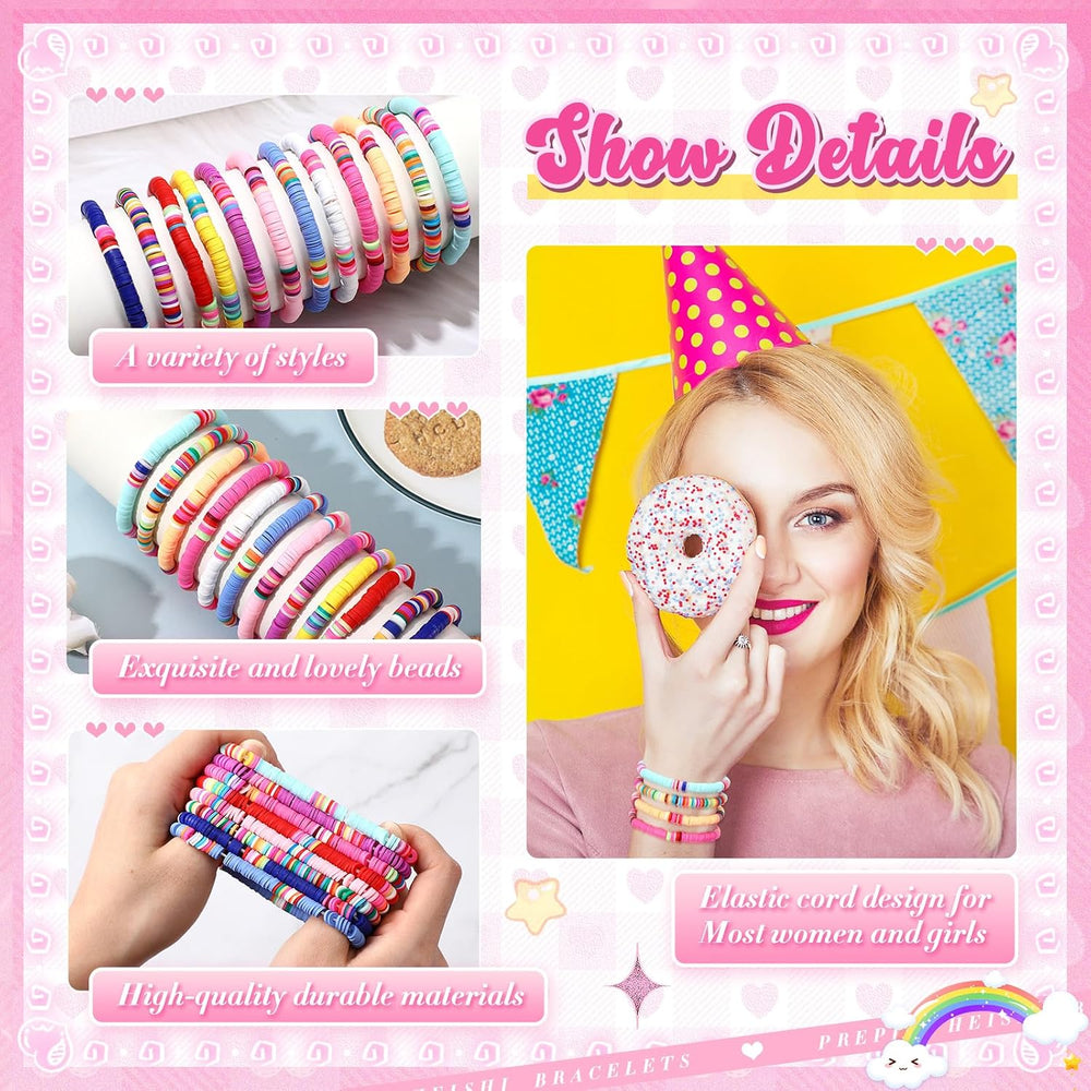 Equsion 100 Pcs Friendship Bracelet for Women Colorful Clay Beaded Bracelet