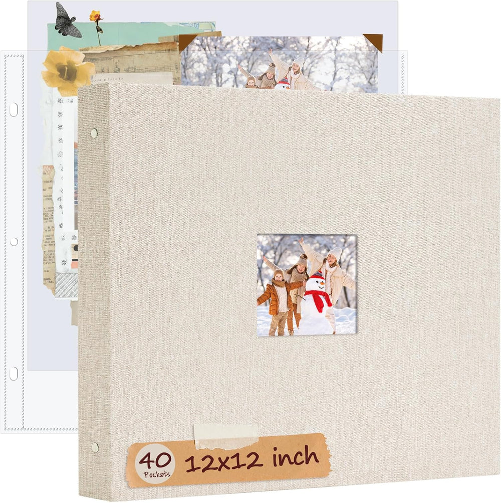 12x12 Inch Large Scrapbooks Photo Album, 3 Ring Binder, Beige