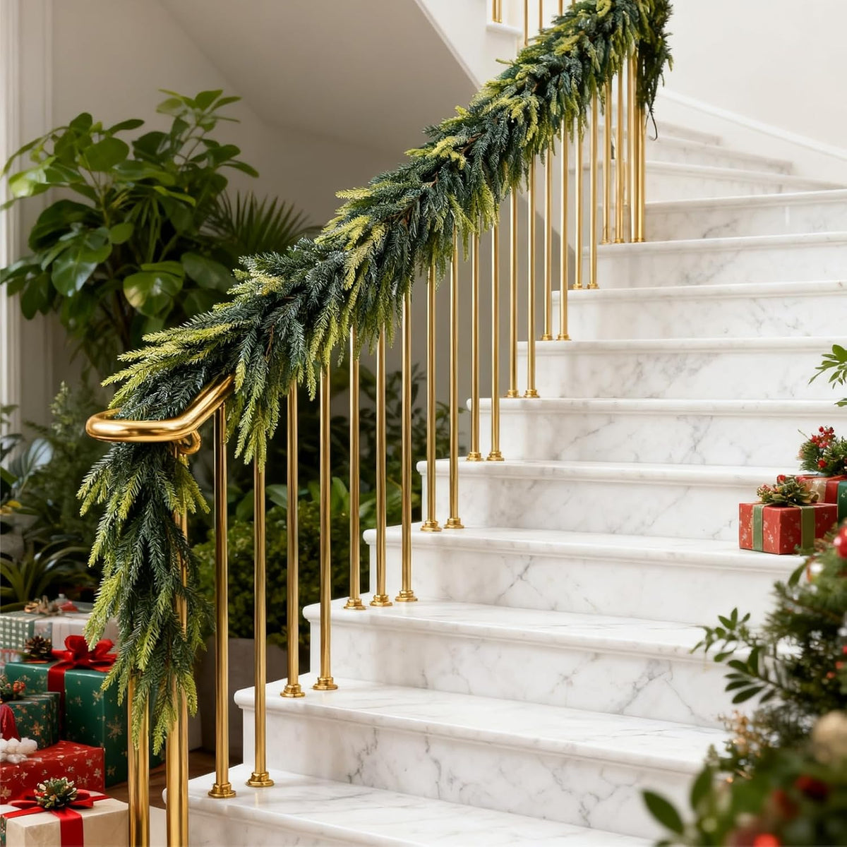 Artificial Norfolk Pine Garlands, Set of 2 – 6ft Lifelike PVC Chirstmas Garlands for Indoor & Outdoor Holiday Decor 30 Branches