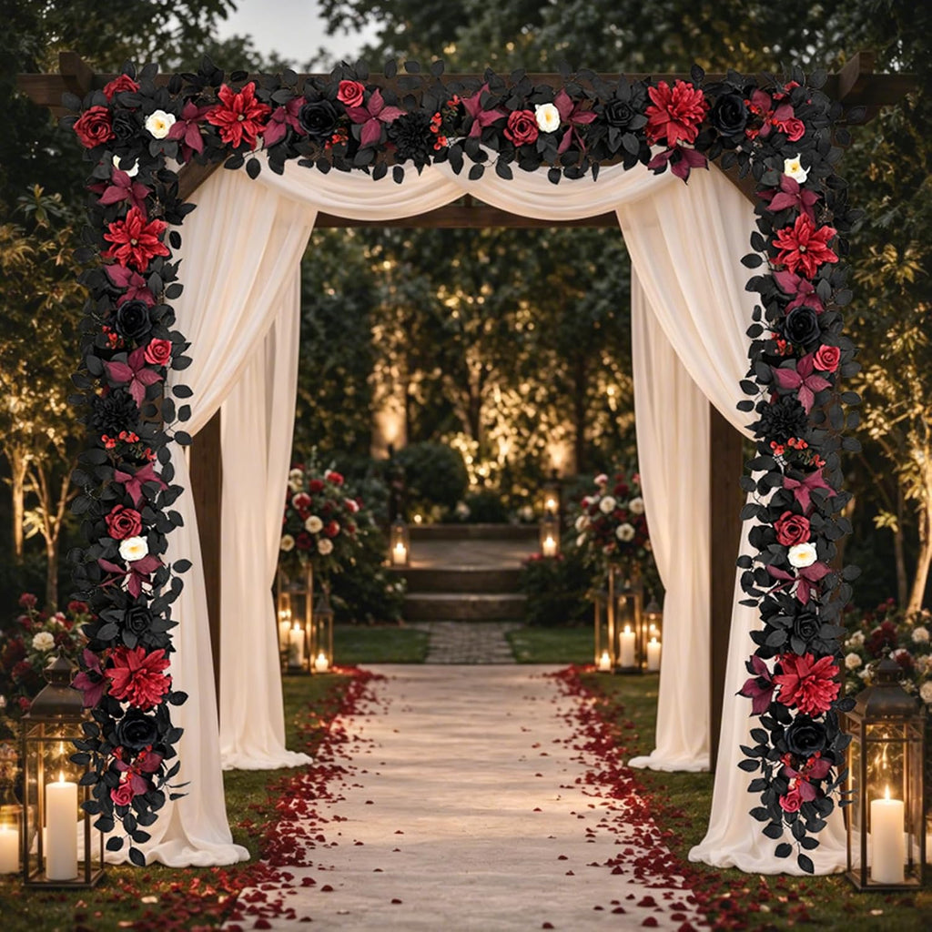 Waipfaru 2Pcs Halloween Garland, Artificial Rose Flower Garland for Mantle