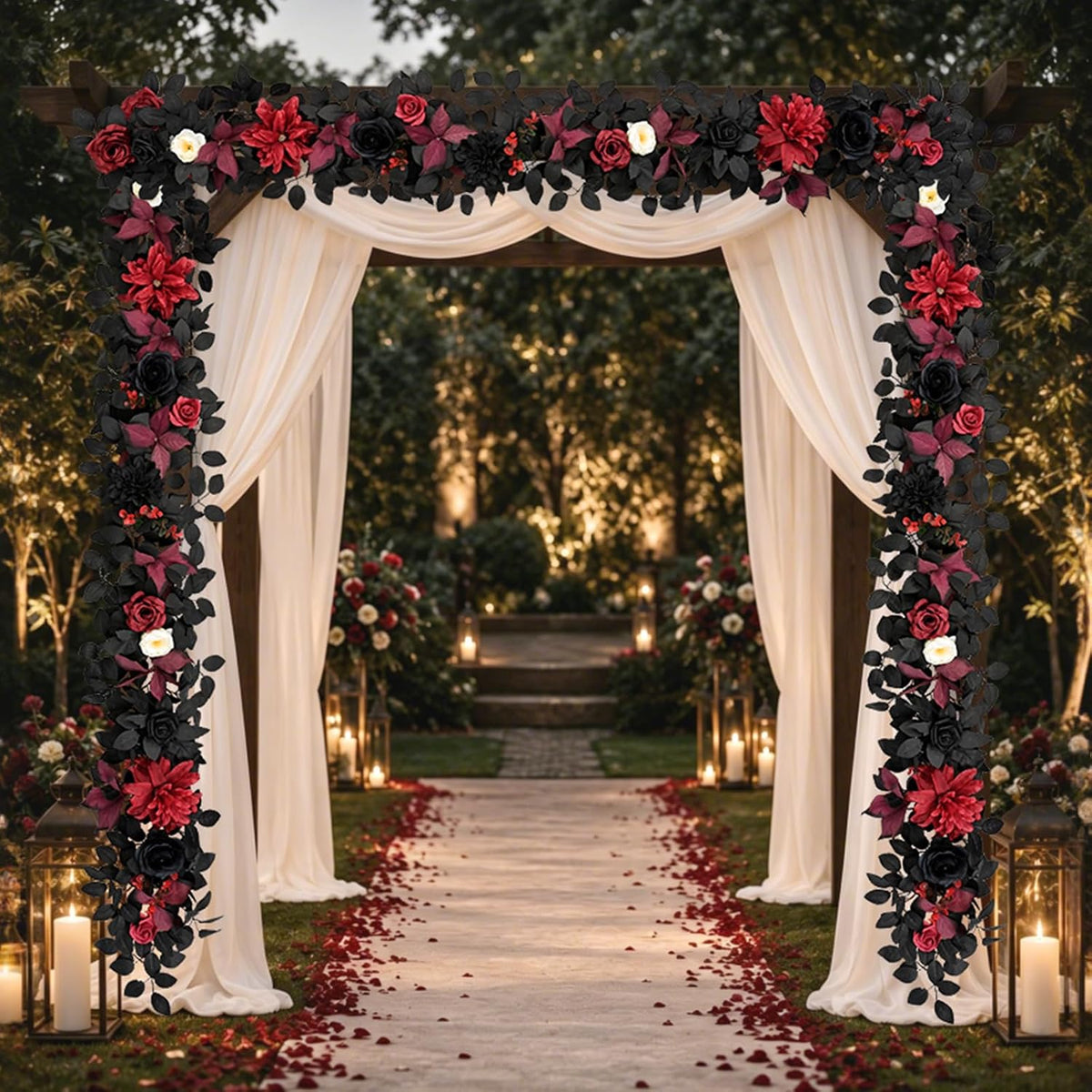 Waipfaru 2Pcs Halloween Garland, Artificial Rose Flower Garland for Mantle