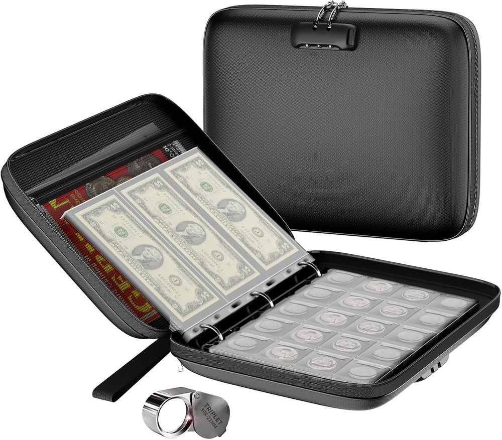 Fireproof Coin Collection Album, 434 Pockets & 36 paper money binder