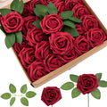 Cliselda 100Pcs Red Fake Roses Artificial Flowers Foam Rose Bulk with Stems