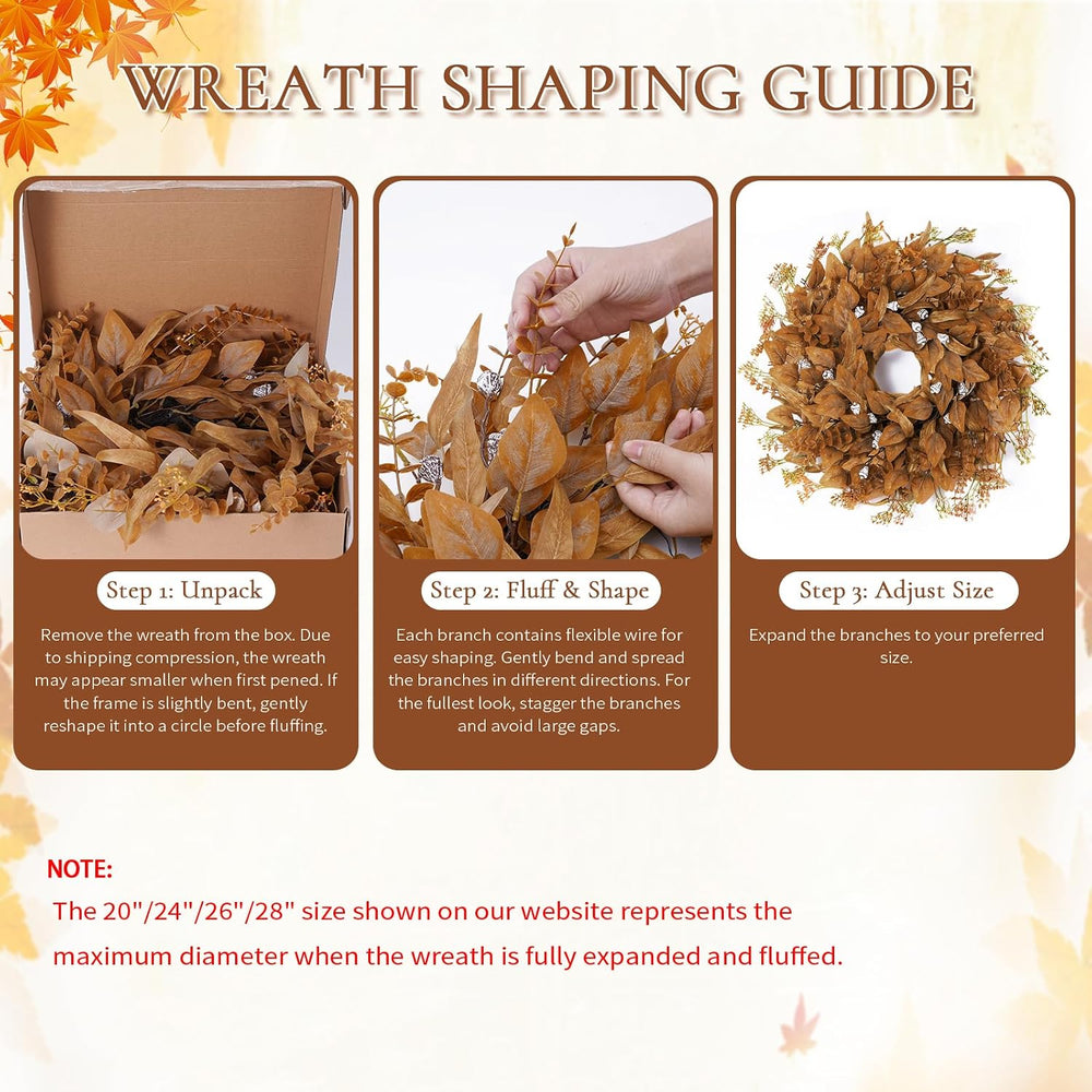 26 Inch Fall Wreath for Front Door, Artificial Eucalyptus Porch Decor (26in)