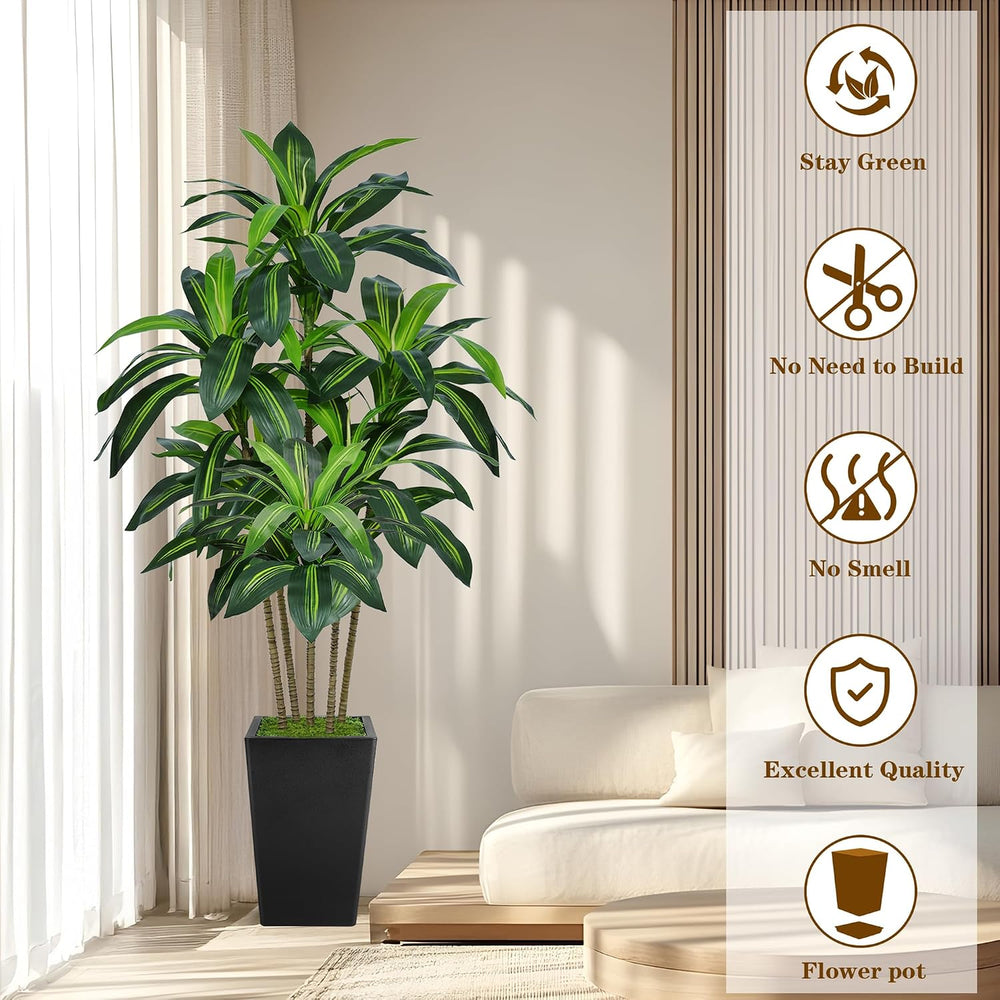 Flydeer 6FT Artificial Dracaena Tree with Tall Black Planter, Floor Plant