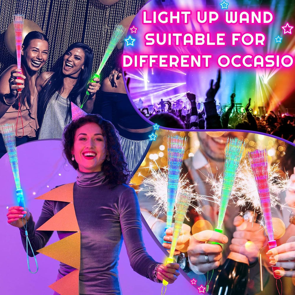 36 Pcs Fiber Optic Wand, LED Glow Sticks Bulk with 3 Modes, Mixed Color