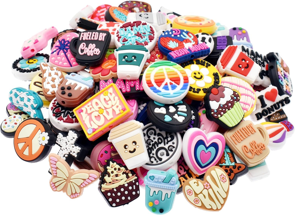 100 Pcs Foods Leisure Silicone Beads, Silicone Focal Beads for Keychain Making, Rubber Spacer Loose Beads for Pens Crafts Necklace Bracelet