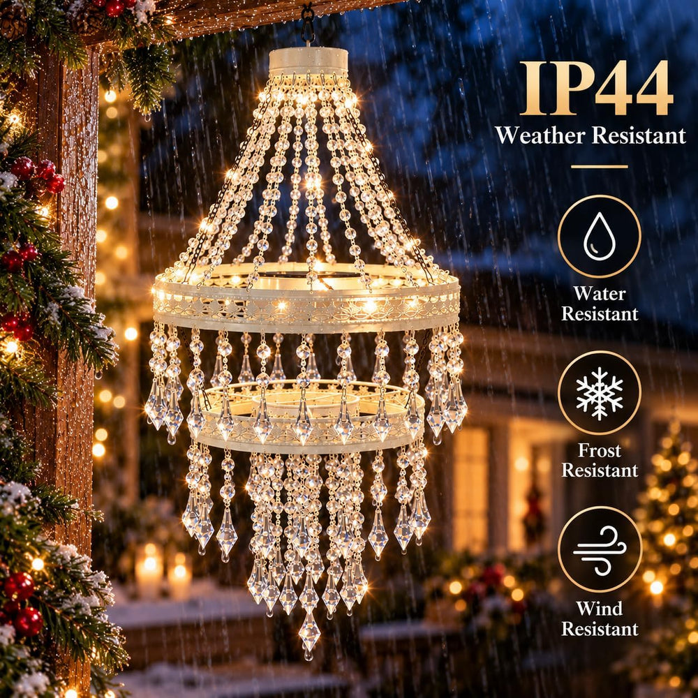 Solar Hanging Crystal Chandelier Light Outdoor Decorative Garden Lantern