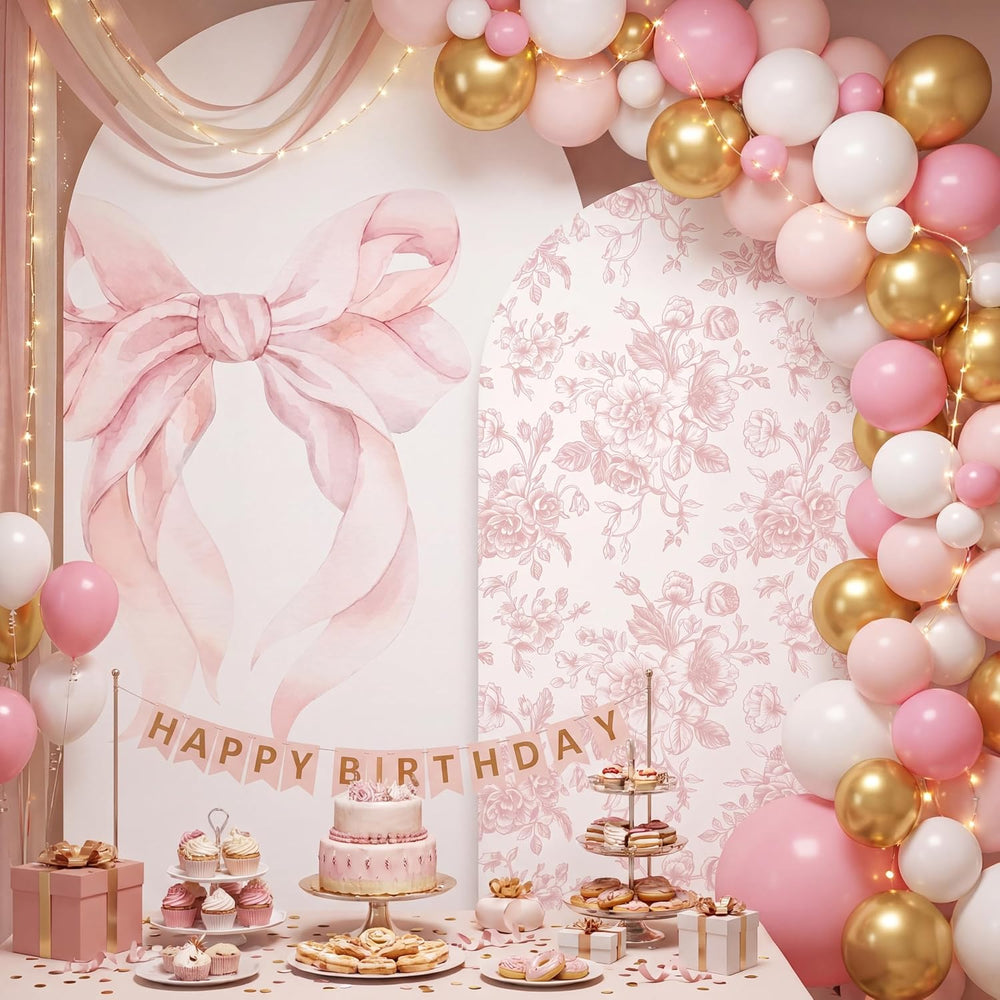 2 Set Pink Bow Floral Arch Backdrop Cover 7.2ft 6.6ft