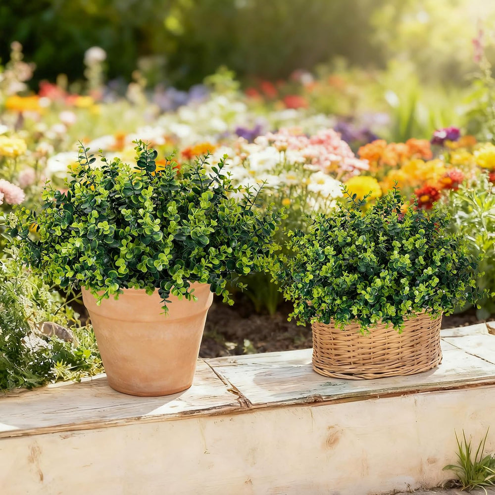 Artificial Fake Greenery Plants Boxwood Shrubs Grass for Outdoor,12 Bundles