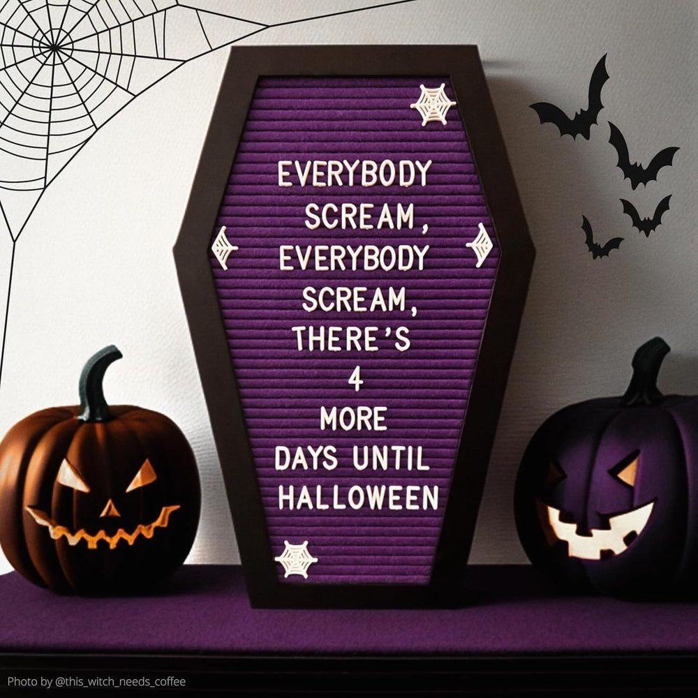 Nomnu Coffin Letter Board, Purple Goth Decor w/Bat Stickers, Spooky Emojis