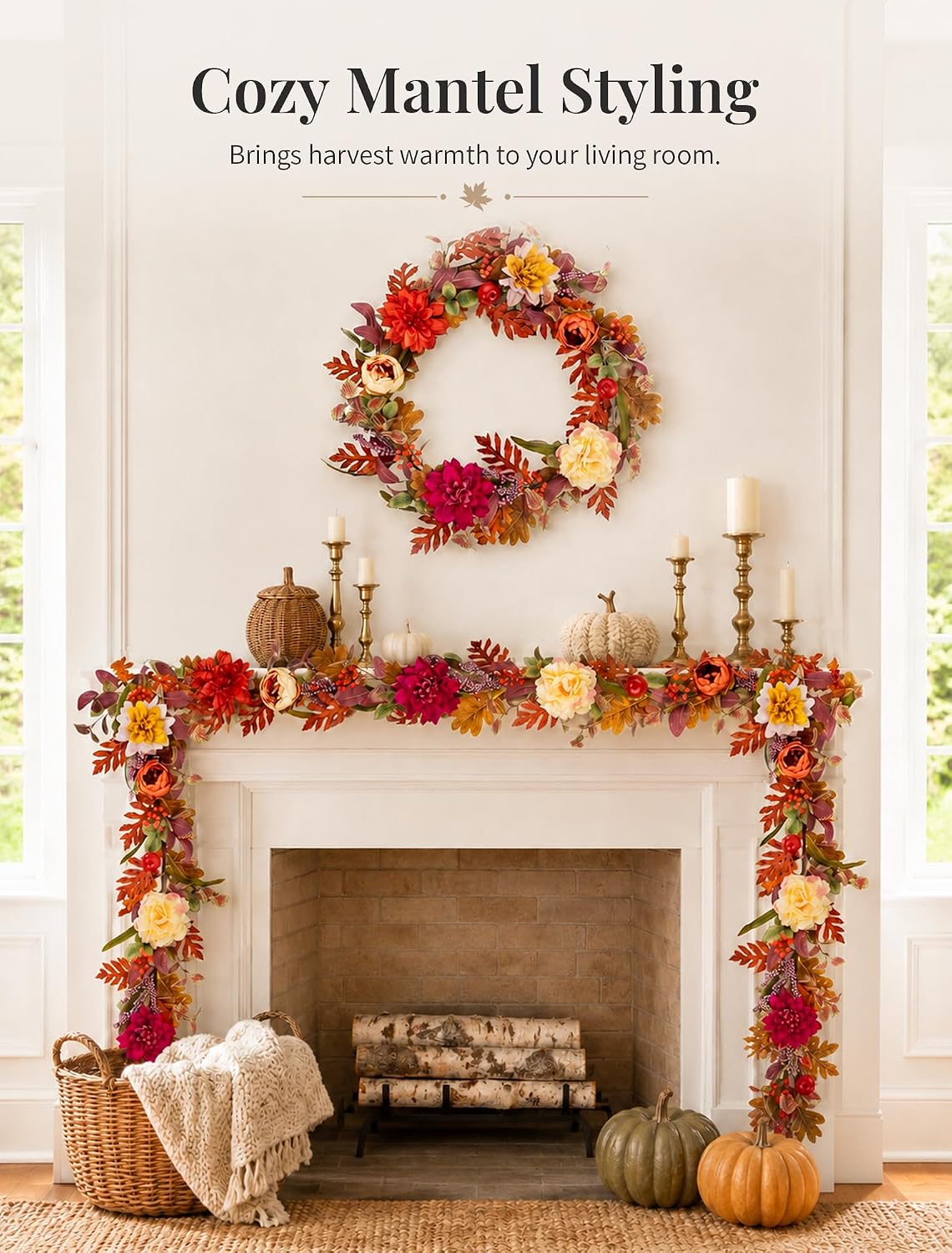 NUPTIO 6Ft Fall Garland for Mantle: Fall Decor for Home Thanksgiving
