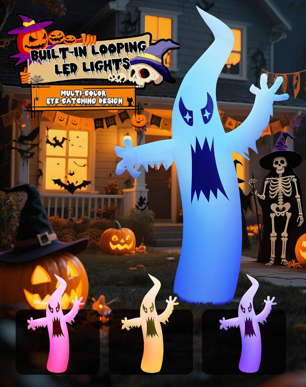 8.7FT Halloween Inflatable Ghost Outdoor Decoration, Scary Yard Decor with LE...