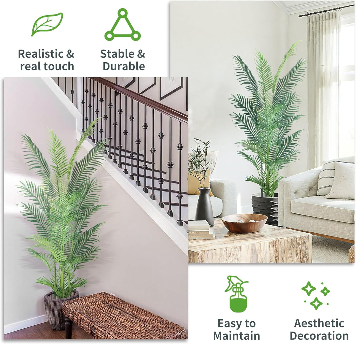 haihong 6ft artificial palm tree,faux areca palm plant, side view