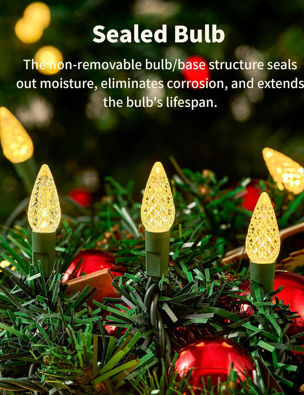 bohon christmas lights warm white faceted c6 34ft showing dimensions