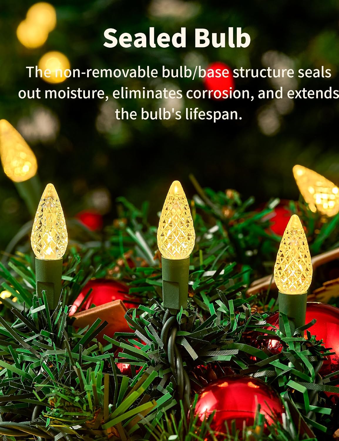 bohon christmas lights warm white faceted c6 34ft showing dimensions