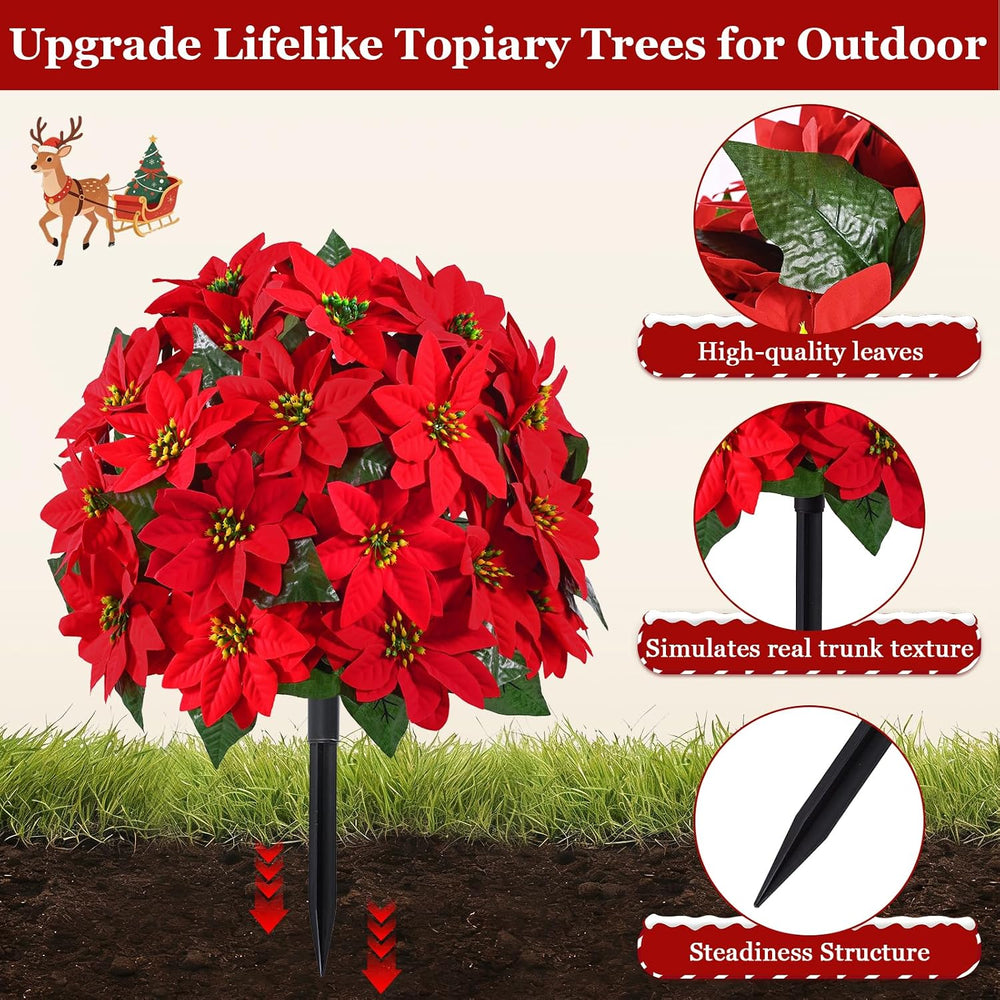 2 PCS Christmas Outdoor Artificial Poinsettia Flower Topiary Trees