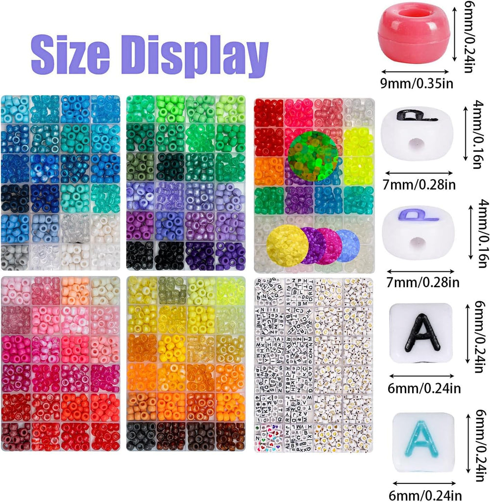 Veylo 5000+ Pony Beads & Kandi Kit for Bracelets, 6x9mm Alphabet Letters