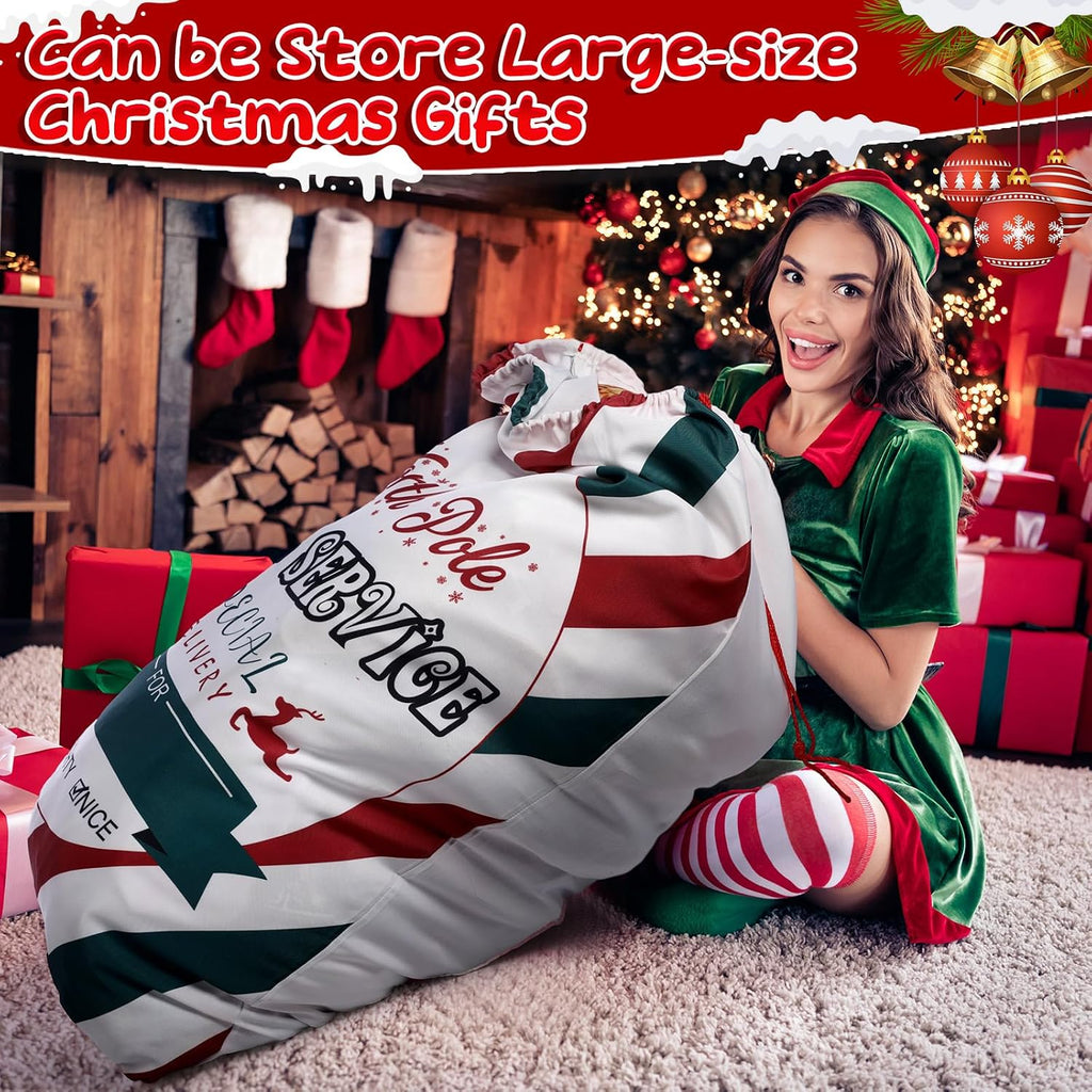 Treela 56 x 36 Inch Jumbo Christmas Santa Gift Bag with Drawstring, Stripes