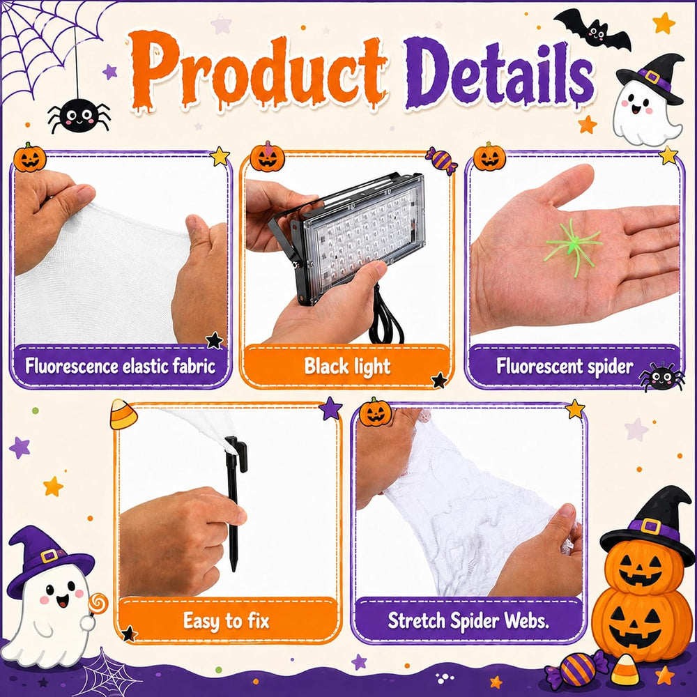 1360 Sqft Glow in the Dark Stretchy Spider Web Halloween Decoration