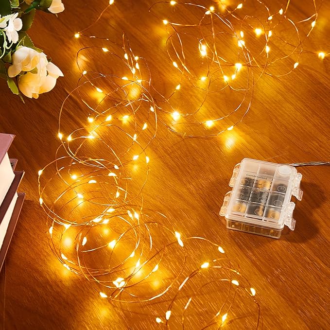 4 Pack 65.6 Ft. Battery Operated Outdoor String Lights with Remote & Timer, LED Warm White Fairy Lights, Waterproof Twinkle Lights for Bedroom, Dorm, Mason Jar, Wedding, Party, Christmas