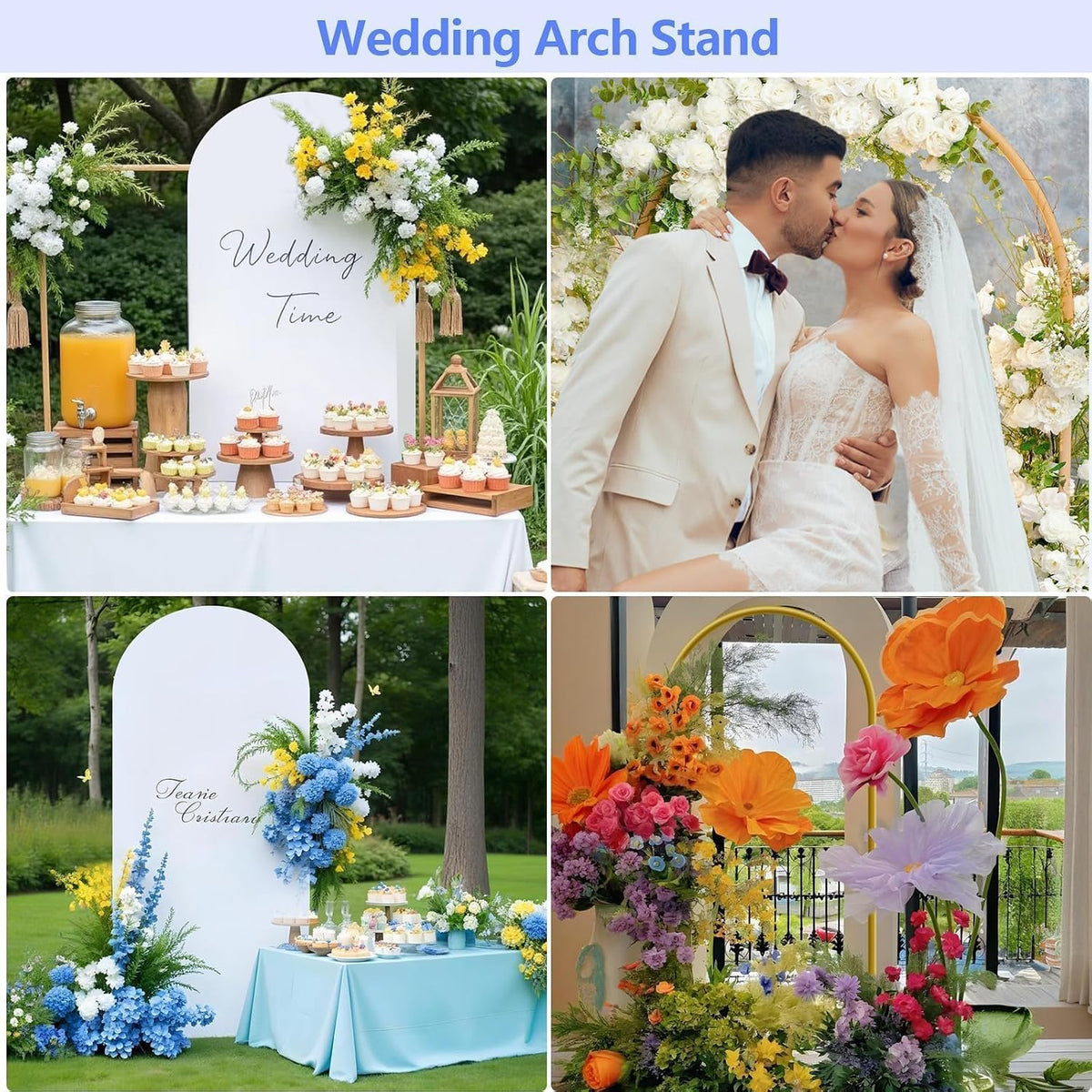 HEMMOTOP Metal Arch Backdrop Stand and Cover Set, White, 7.2 ft