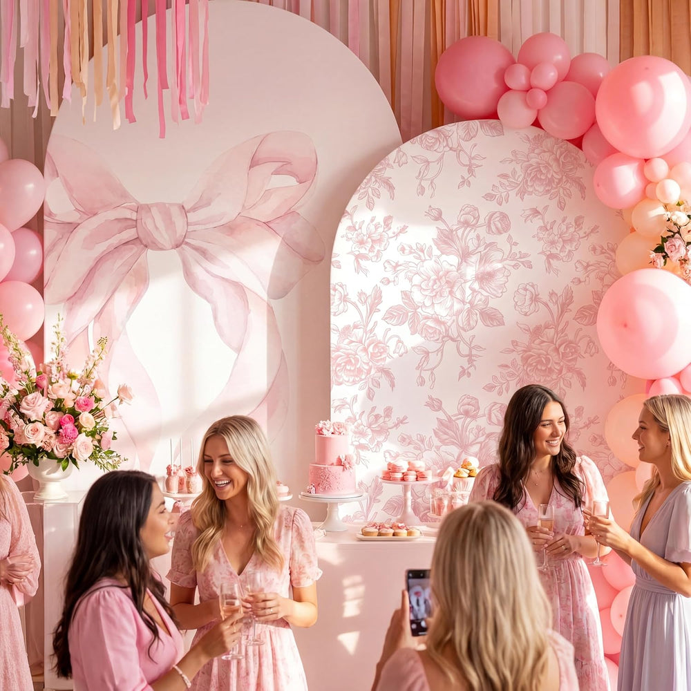 2 Set Pink Bow Floral Arch Backdrop Cover 7.2ft 6.6ft