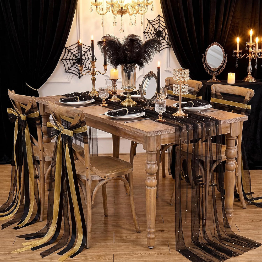 Gauze Tulle Table Runner Black Halloween Pearl Fabrics Sheer Veil Dessert
