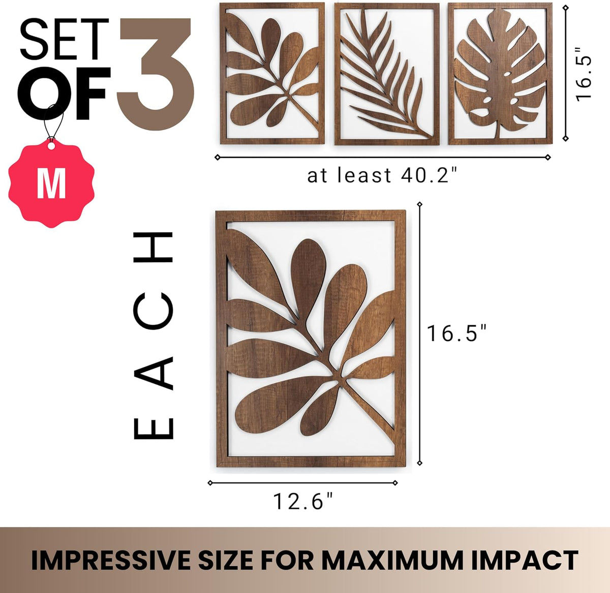 qmmp modern wooden wall sculptures - set of, close-up detail