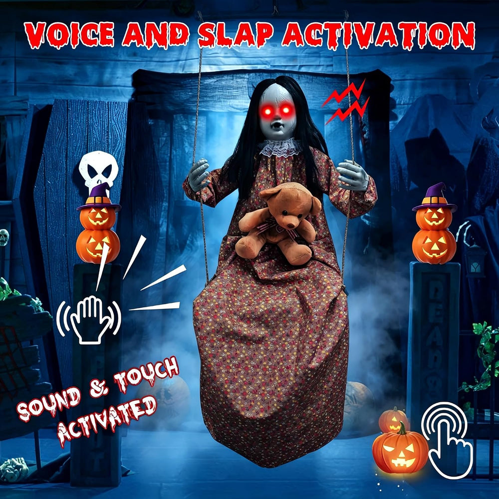 Scary Halloween Decorations Outdoor 45" Hanging Swinging Doll Creepy Girl