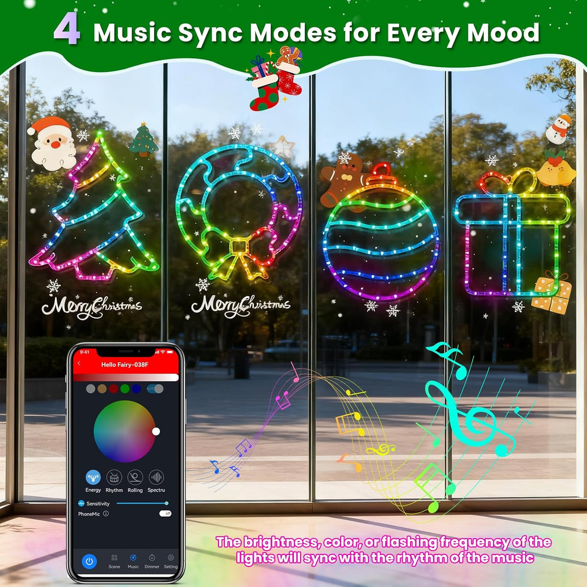 reshake 4 pack smart christmas window lights, rgb, side view