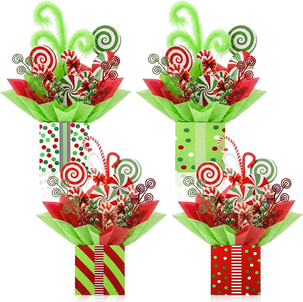 4 Set Christmas Lime Green and Red Party Table Centerpiece Decorations