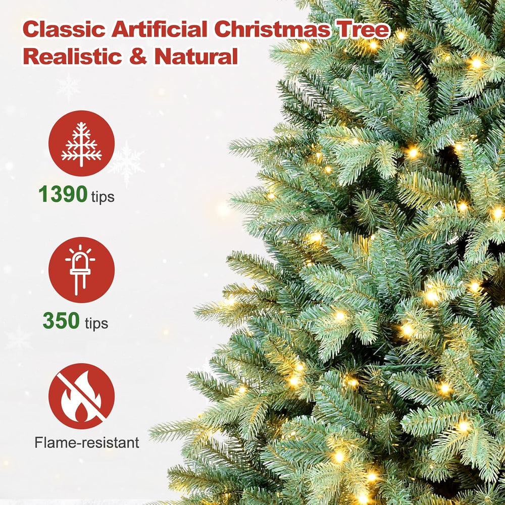 6 Ft Pre-Lit Artificial Christmas Tree, w/ 350 LED Warm Lights, 1390 PE&P...
