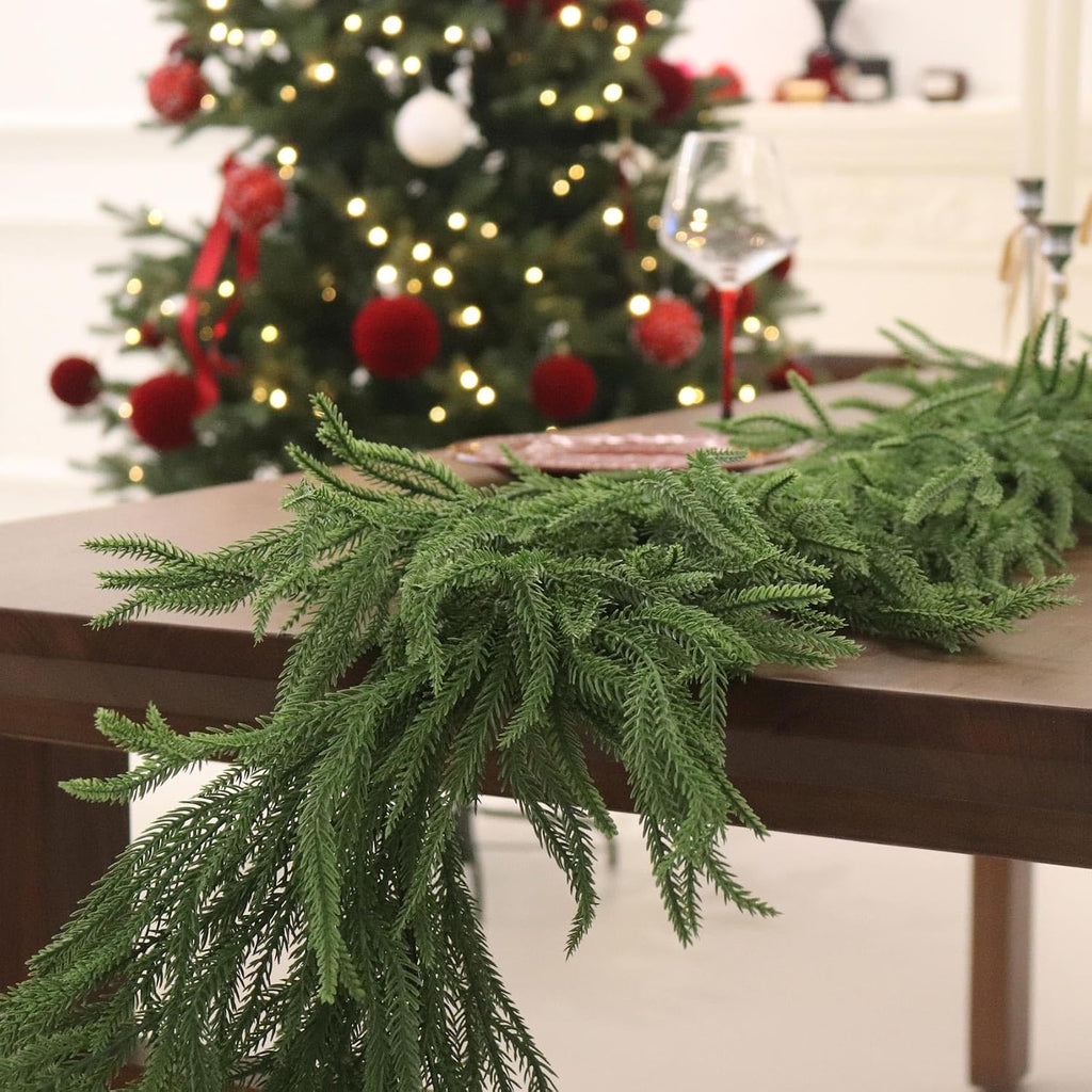 9FT Christmas Norfolk Pine Garland Real Touch for Mantle Decoration