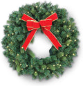 Flexible Flyer Battery Operated Wreath for Front Door. Pre-Lit Evergreen Xmas Lighted Holiday Christmas Outdoor Timer, 24", Red Ribbon Bow