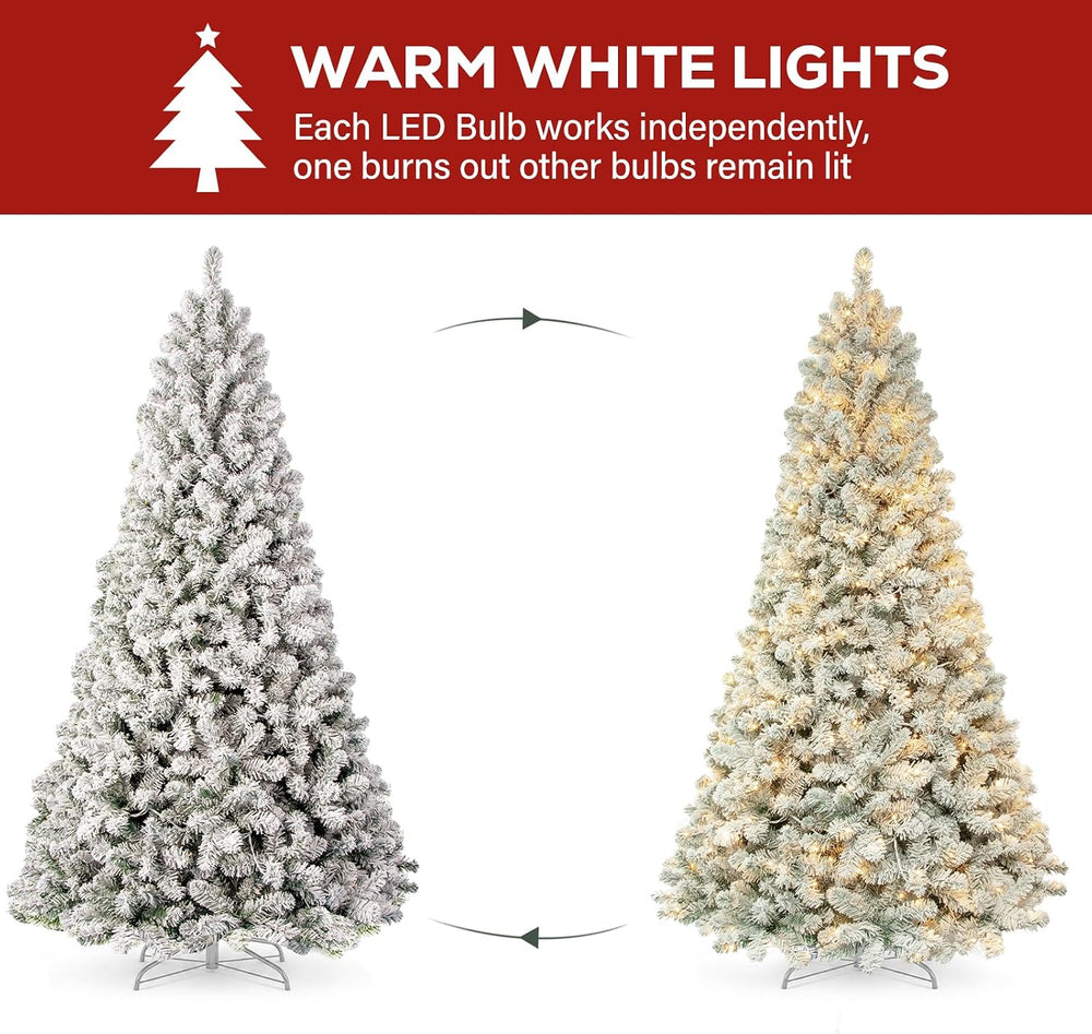 Hykolity 6 ft Prelit Snow Flocked Christmas Tree with 200 Warm White LEDs