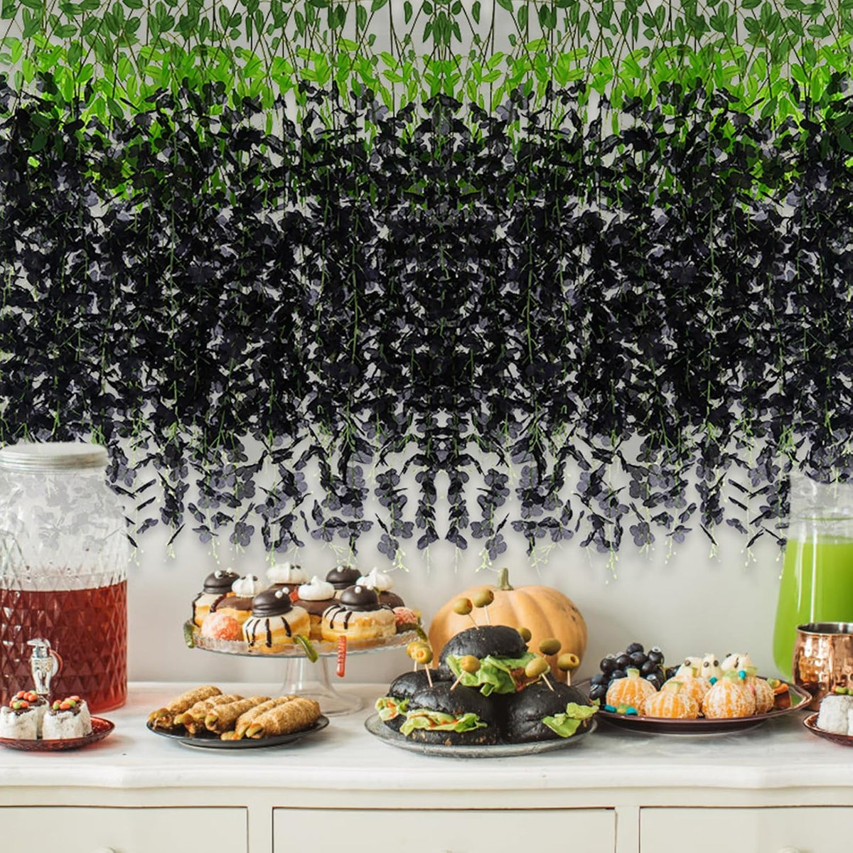 48Pcs Wisteria Hanging Flowers, Black Artificial Flowers
