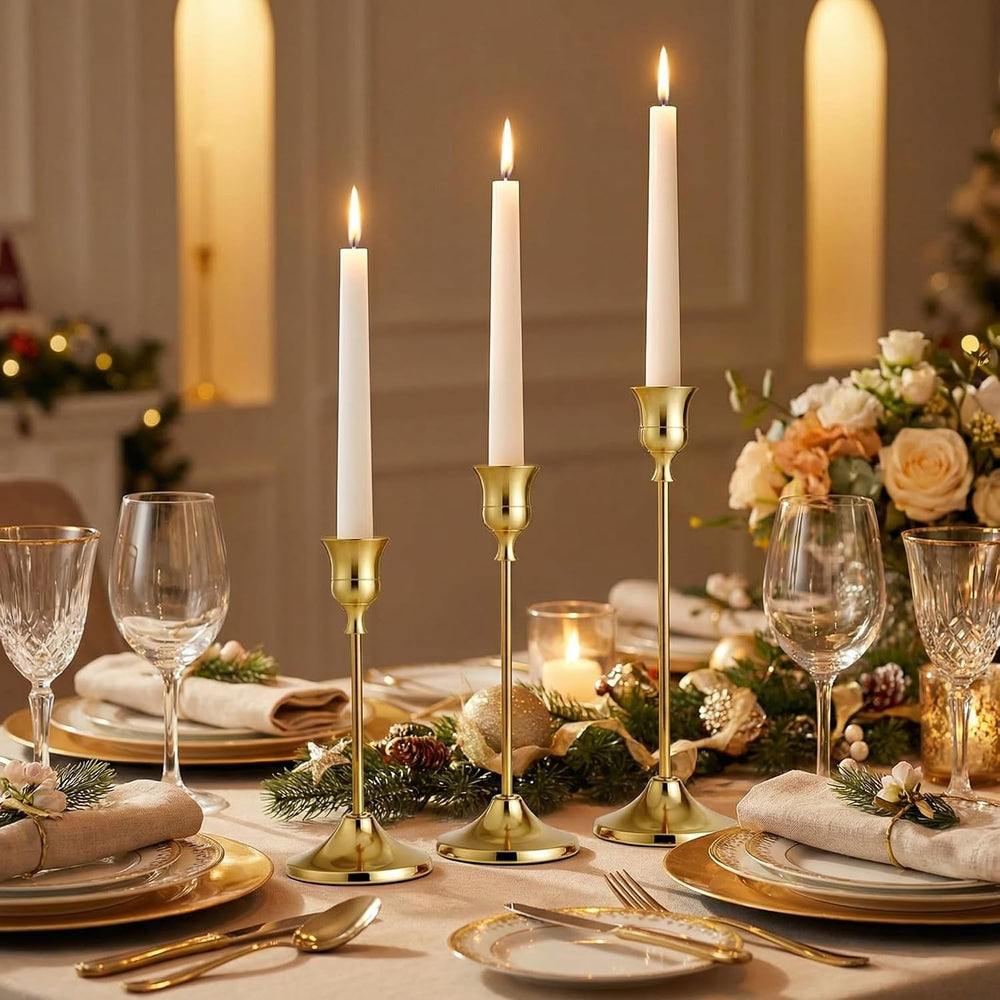 Brass Gold Candle Holders Rustproof Taper Candlestick Holders for Holiday Par...