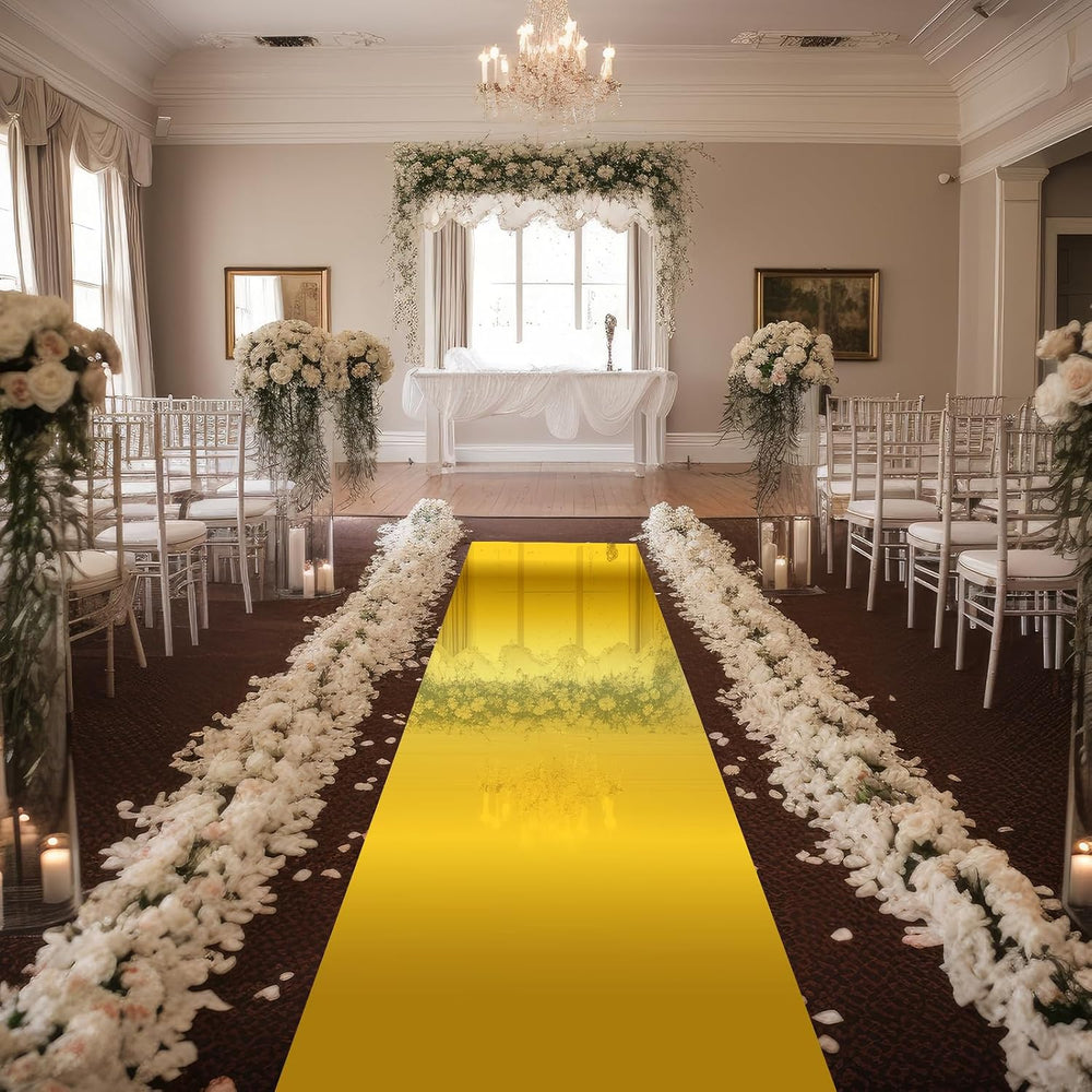 Tinideya 3.3 x 98.4 ft Mirror Rug Aisle Runner for Wedding Ceremony, Gold