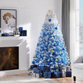 Yaheetech 6ft Premium Snow Flocked Artificial Christmas Tree Hinged Pine Full Holiday Xmas Tree for Home Office Party Decoration w/820 Branch Snow Tips & Metal Stand, Blue Gradient & White