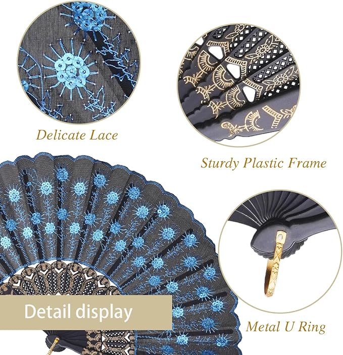 QIRMIZI 30 Pack Fabric Folding Handheld Fans, Perfect for Weddings, Parties, and Dancing,Light Blue