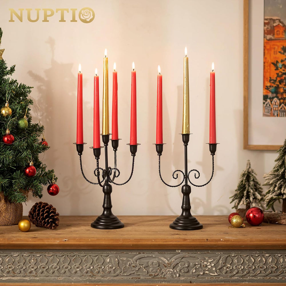 NUPTIO Candelabra Candlestick Holders for Centerpiece: Black Candle Holder