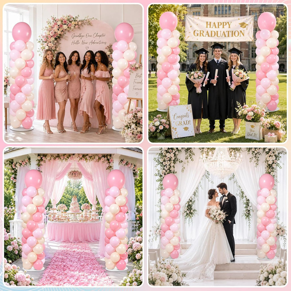 2 Sets Adjustable Balloon Column Stand Kit with Bases（Blush Pink）
