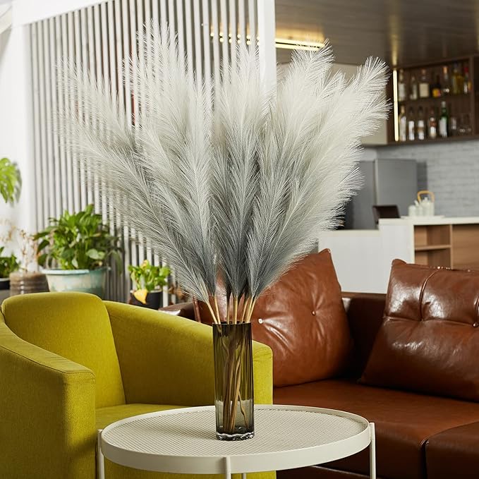 Faux Pampas Grass Decor, 6 Stems Artificial Pampas Grass - 43 inch Tall Pompass Grass Large Pompous Boho Flower Arrangement Home Decor for Room Wedding Party
