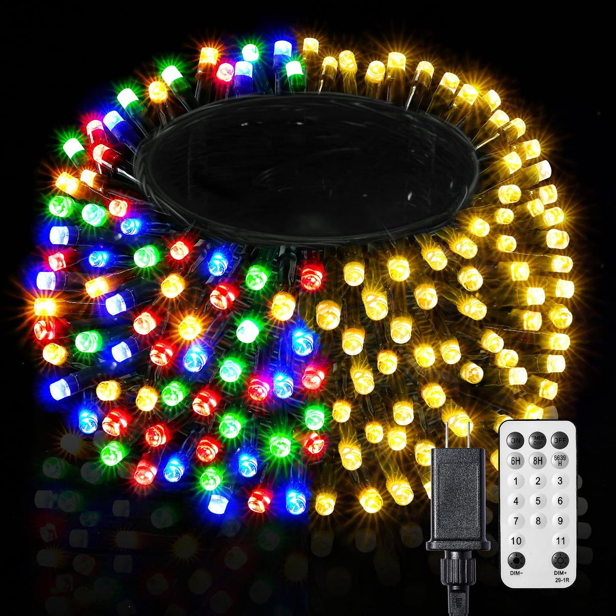 BlcTec Christmas Lights 500 LED 174FT, UL Certified Color Changing Christmas Tree Lights with Remote, 11 Modes, Timer, Waterproof String Light for Xmas Party Décor, Warm White & Multicolor